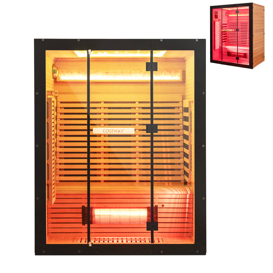 Costway – Signature Infrared Sauna – 3–4 Person Red Light & Salt Bar