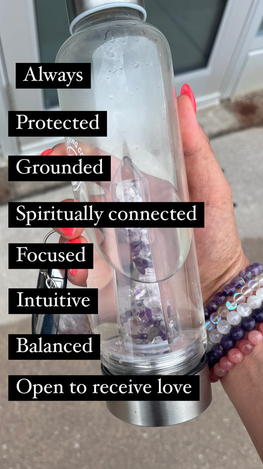 Crystal Clear - Crystal Infusion Bottle - Obsidian + Clear Quartz