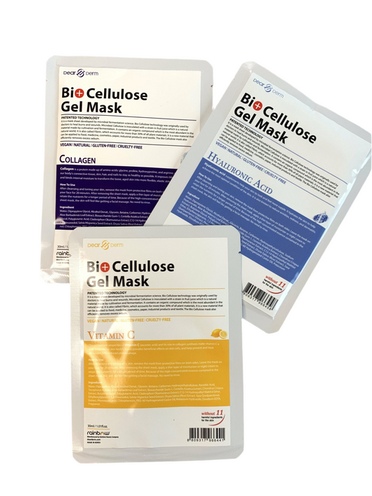 Dear Derm - Bio Cellulose Gel Mask - Sheet Mask Trio (Vitamin C + Collagen + Hyaluronic Acid)