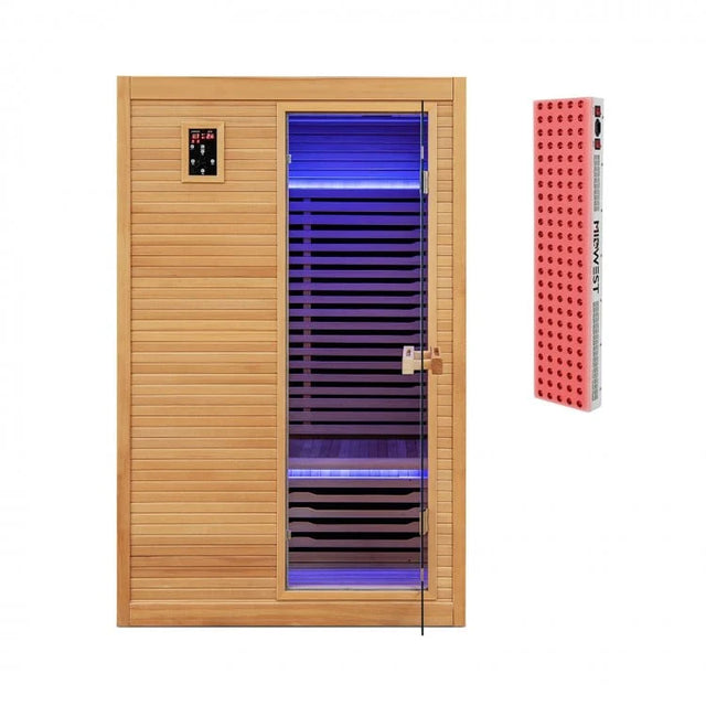 Costway-2-3 Person 3D Premium Infrared Sauna With PureTech Carbon Panel Low Chromotherapy + Bonus Free Red Light Therapy Panel- #1 Selling Sauna In North America