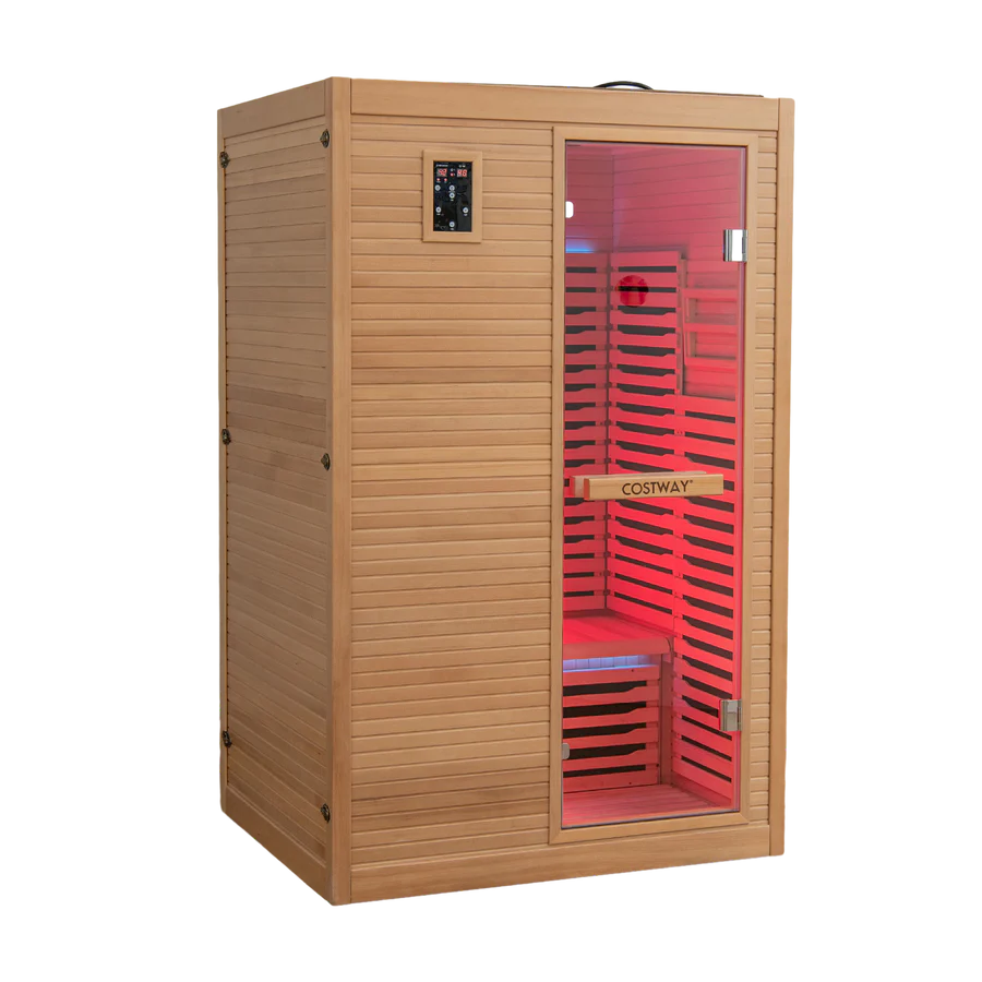 Costway-2-3 Person 3D Premium Infrared Sauna With PureTech Carbon Panel Low Chromotherapy + Bonus Free Red Light Therapy Panel- #1 Selling Sauna In North America