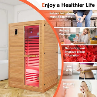 Costway-2-3 Person 3D Premium Infrared Sauna With PureTech Carbon Panel Low Chromotherapy + Bonus Free Red Light Therapy Panel- #1 Selling Sauna In North America