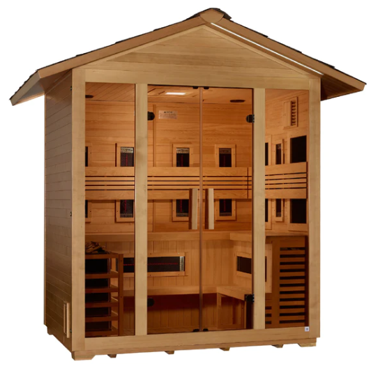 Preorder - *GDI "Gargellen" 5 Person Hybrid Outdoor Sauna (PureTech™ Full Spectrum IR or Traditional Stove) - Canadian Hemlock- GDI-8125-01