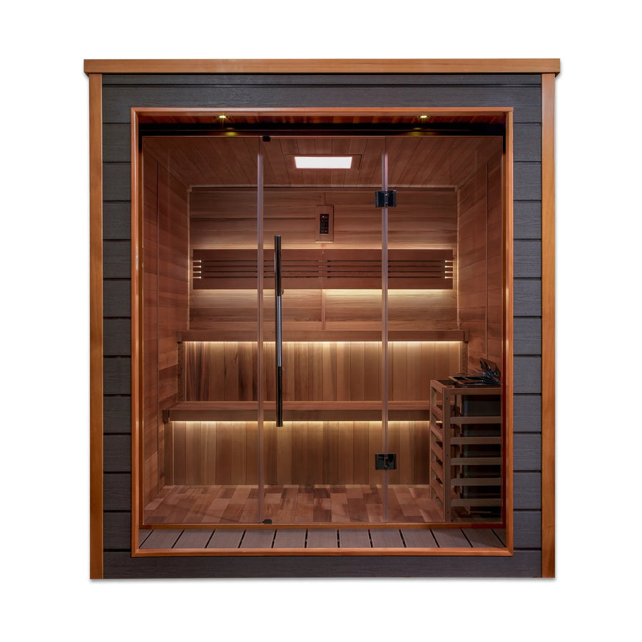 Golden Designs Bergen 6 Person 2 Tier Traditional Outdoor Sauna Canadian Red Cedar Interior GDI-8206-01