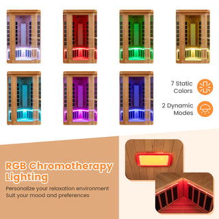 COSTWAY 3D Heat Far Infrared Corner Sauna (3–5 Person) – Canadian Hemlock Wood-Red Light Therapy+Near Infrared-Carbon & Mica Heaters,-Chromotherapy Lighting-Low EMF-Bluetooth Speakers