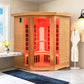 COSTWAY 3D Heat Far Infrared Corner Sauna (3–5 Person) – Canadian Hemlock Wood-Red Light Therapy+Near Infrared-Carbon & Mica Heaters,-Chromotherapy Lighting-Low EMF-Bluetooth Speakers