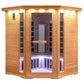 COSTWAY 3D Heat Far Infrared Corner Sauna (3–5 Person) – Canadian Hemlock Wood-Red Light Therapy+Near Infrared-Carbon & Mica Heaters,-Chromotherapy Lighting-Low EMF-Bluetooth Speakers