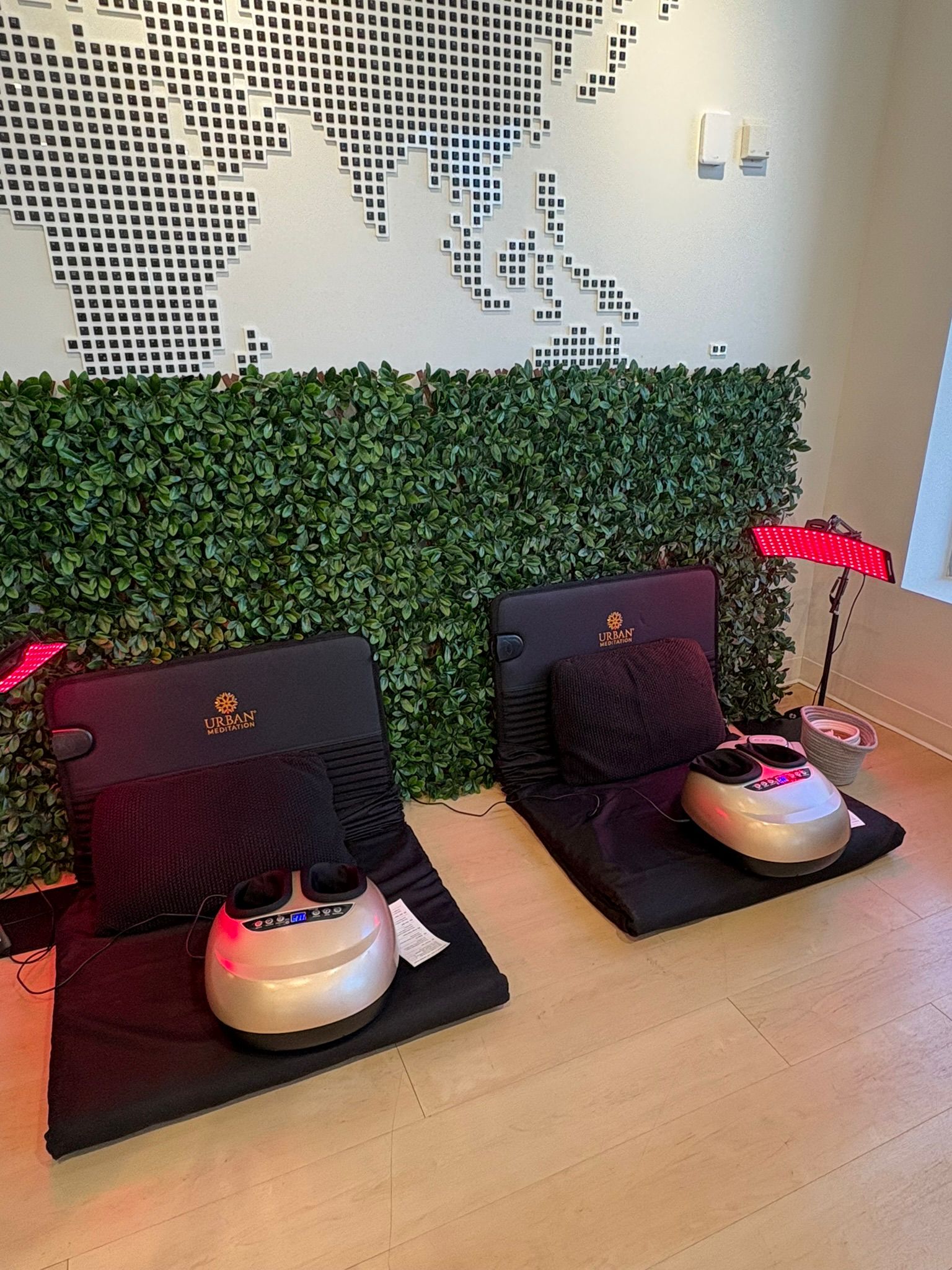 A Wellness Route workplace activation with red light and recovery stations.