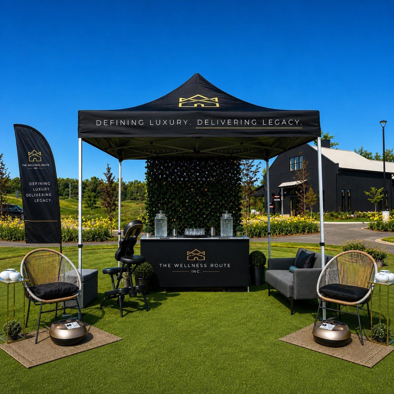 The Wellness Route golf lounge setup on the course.